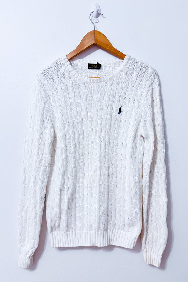 Tricot blanc torsadé en coton* seconde main - Ralph Lauren- La Penderie du Paradis
