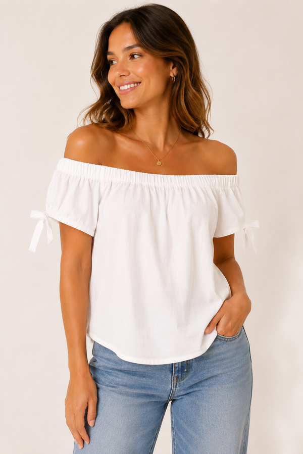 Haut blanc à épaules dénudées* seconde main - H&M- La Penderie du Paradis