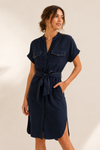 Robe chemisier midi marine à ceinture* seconde main - Mango- La Penderie du Paradis