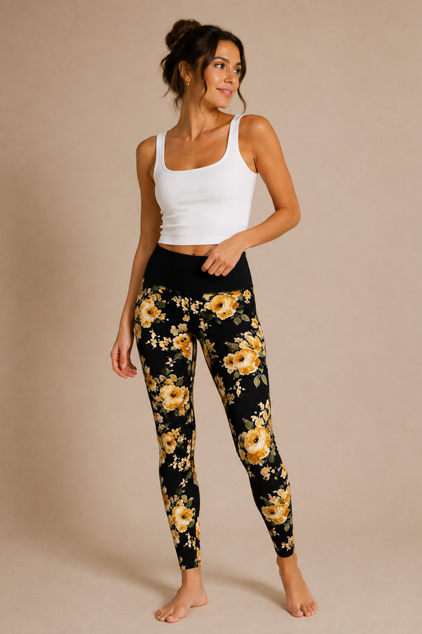 Legging Carole noir fleuri* seconde main - Fait par une maman- La Penderie du Paradis