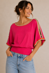 Haut rose fuchsia en tricot à manches amples seconde main - Cable & Gauge- La Penderie du Paradis