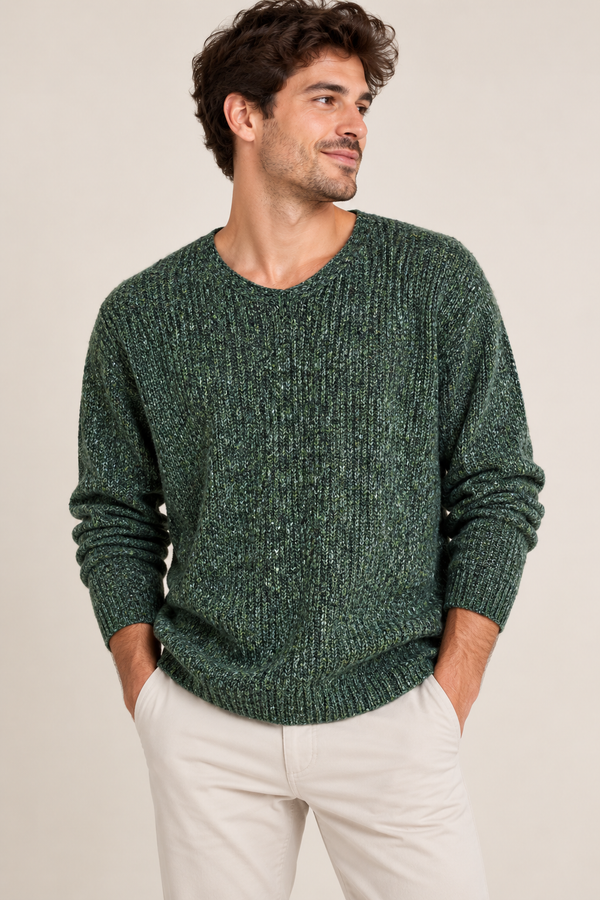 Chandail vert chiné en tricot - Homme seconde main - Hawalili- La Penderie du Paradis