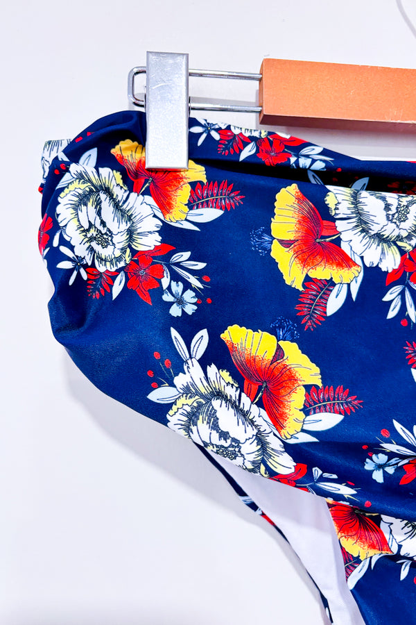 Bas de maillot de bain marine fleuri à taille haute (xl)-Autres-La Penderie du Paradis 🕊