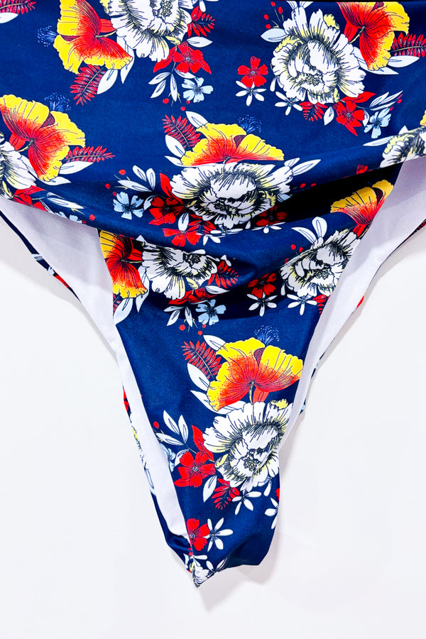 Bas de maillot de bain marine fleuri à taille haute (xl)-Autres-La Penderie du Paradis 🕊