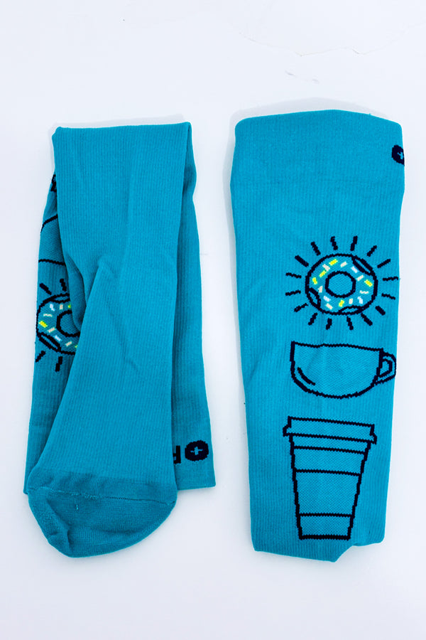 Chaussettes performance turquoise à motif café seconde main - Figs- La Penderie du Paradis