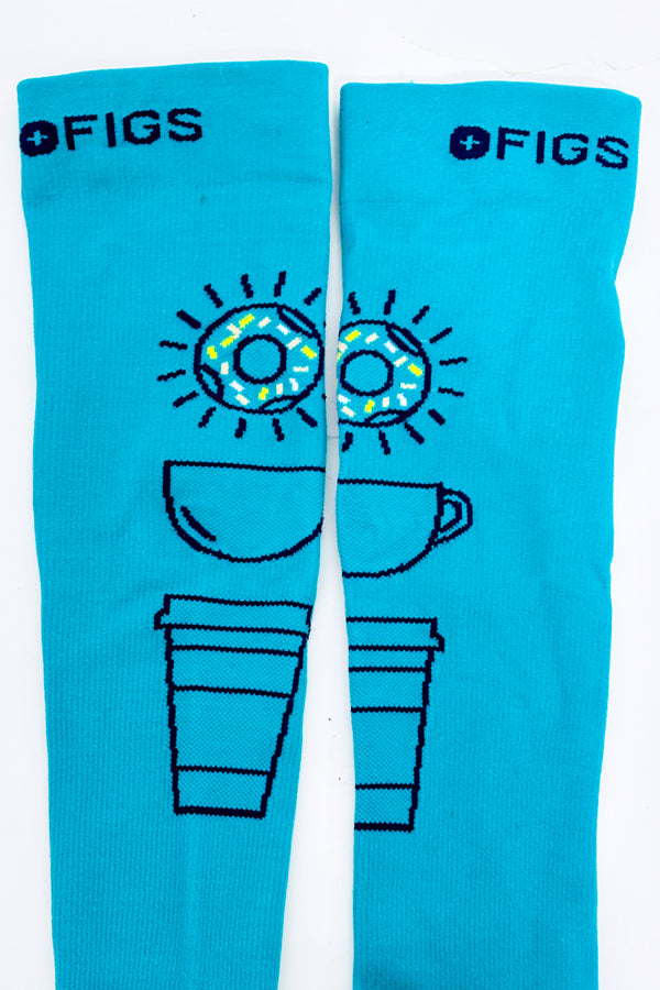 Chaussettes performance turquoise à motif café seconde main - Figs- La Penderie du Paradis