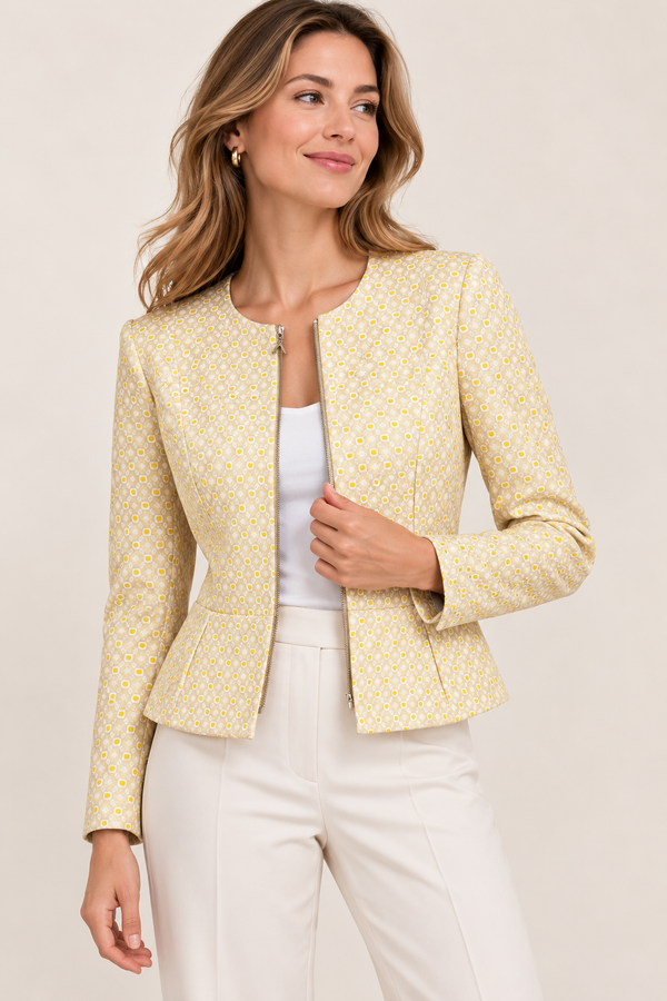 Veston structuré crème et jaune à motif géométrique* seconde main - Patrizia Pepe- La Penderie du Paradis
