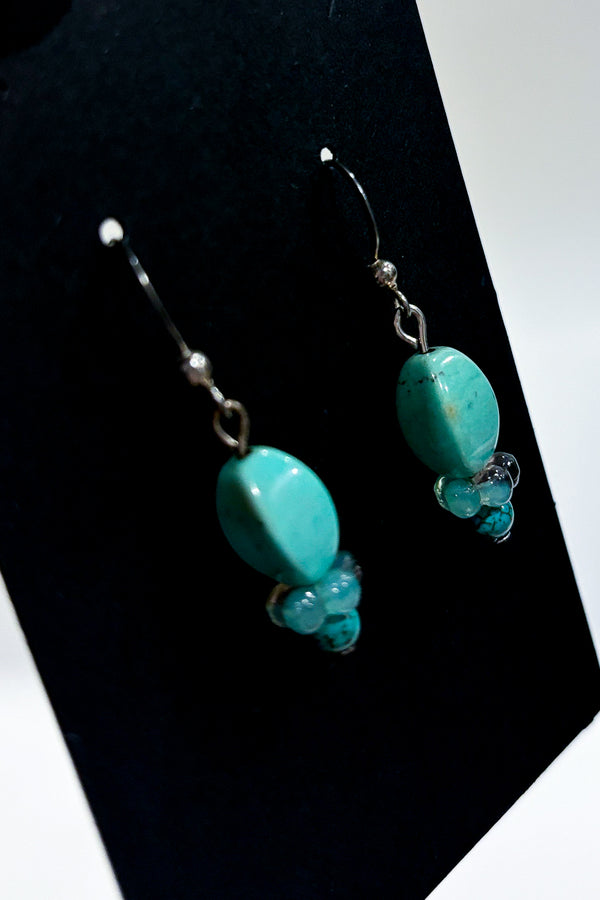 Boucles d'oreilles pendentif pierres turquoises seconde main Autres 