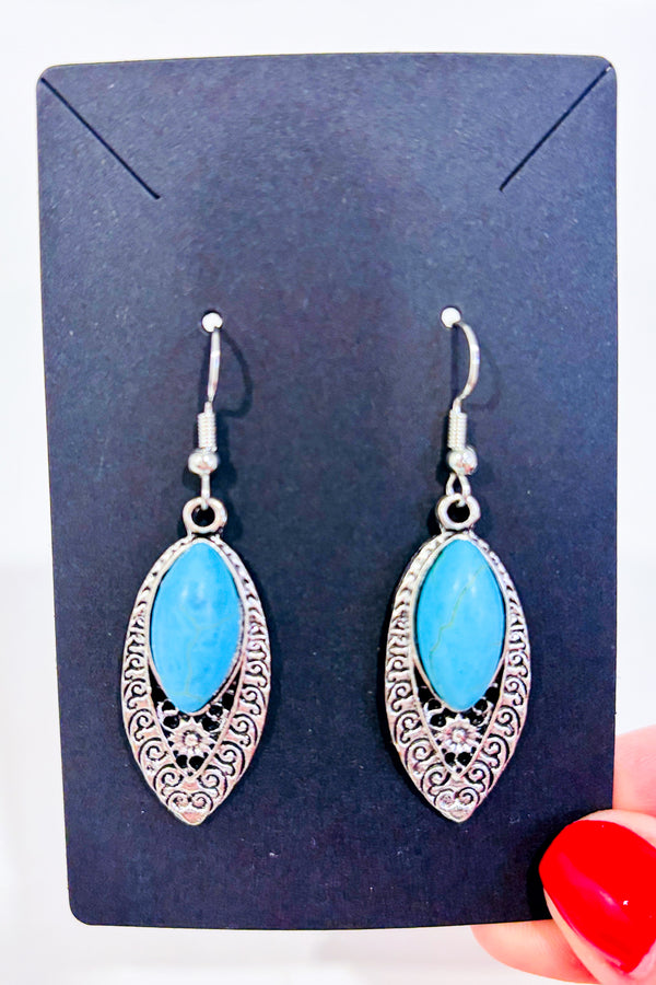 Boucles d'oreilles argent pendentif pierre turquoise-Autres-La Penderie du Paradis 🕊