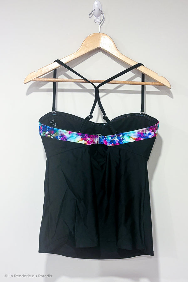 Haut de maillot de bain noir fleuri (38D/DD) seconde main Athleta 