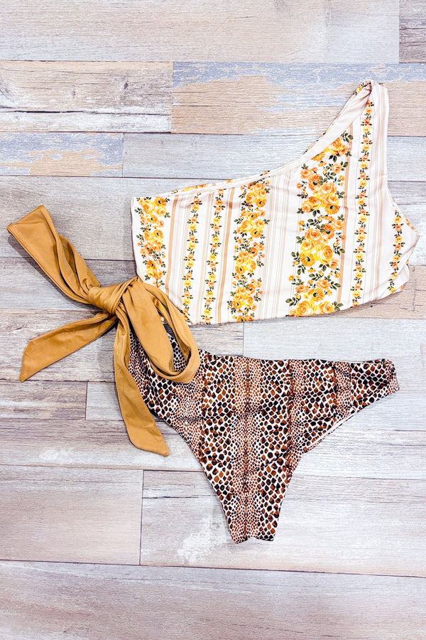 Maillot de bain beige fleuri motif léopard (l)* seconde main - Capittana- La Penderie du Paradis