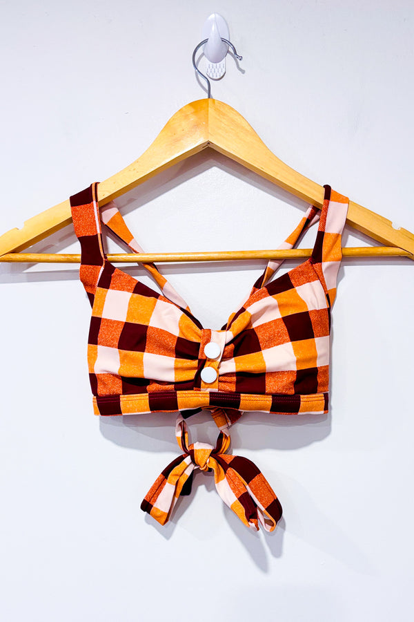 Haut de maillot de bain orange à carreaux seconde main - Autres- La Penderie du Paradis