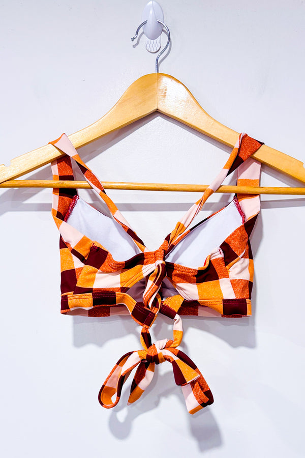Haut de maillot de bain orange à carreaux seconde main - Autres- La Penderie du Paradis