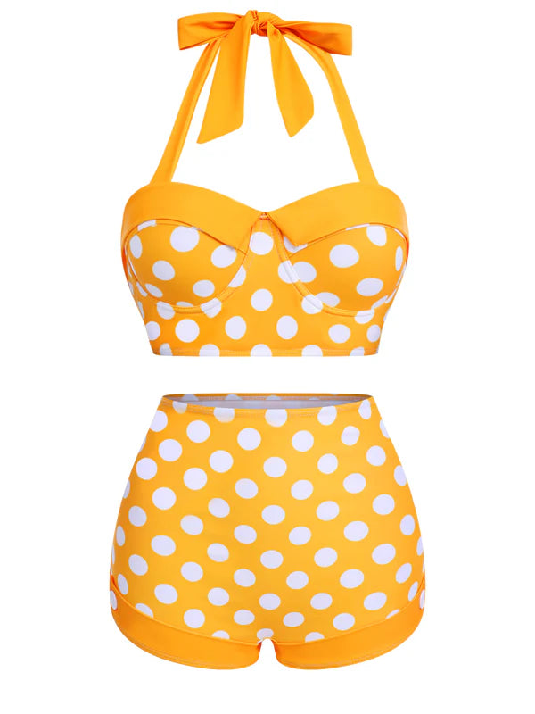 Bas de maillot de bain jaune à pois seconde main - Retro Stage- La Penderie du Paradis