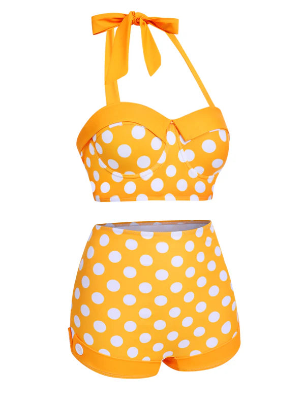 Bas de maillot de bain jaune à pois seconde main - Retro Stage- La Penderie du Paradis
