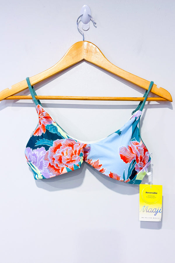 Haut de maillot de bain réversible vert côtelé / bleu fleuri* seconde main - Maaji- La Penderie du Paradis