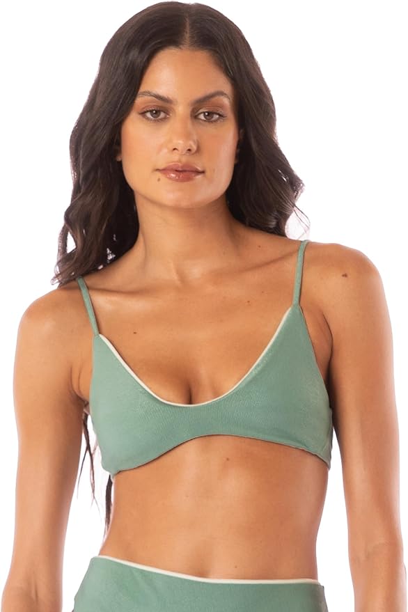 Haut de maillot de bain réversible vert côtelé / bleu fleuri* seconde main - Maaji- La Penderie du Paradis