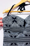 Haut de maillot de bain noir fleuri* seconde main - Turquoise Couture- La Penderie du Paradis