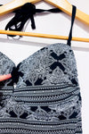 Haut de maillot de bain noir fleuri* seconde main - Turquoise Couture- La Penderie du Paradis