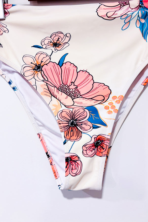 Bas de maillot de bain beige fleuri seconde main - Cupshe- La Penderie du Paradis