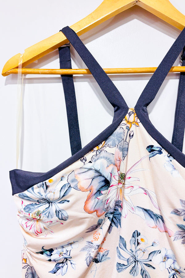 Haut de maillot de main camisole beige fleurie seconde main - Everyday Sunday- La Penderie du Paradis