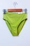 Bas de maillot de bain taille haute vert côtelé avec fleurs brodées seconde main - Retro Stage- La Penderie du Paradis
