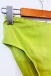 Bas de maillot de bain taille haute vert côtelé avec fleurs brodées seconde main - Retro Stage- La Penderie du Paradis