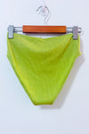 Bas de maillot de bain taille haute vert côtelé avec fleurs brodées seconde main - Retro Stage- La Penderie du Paradis