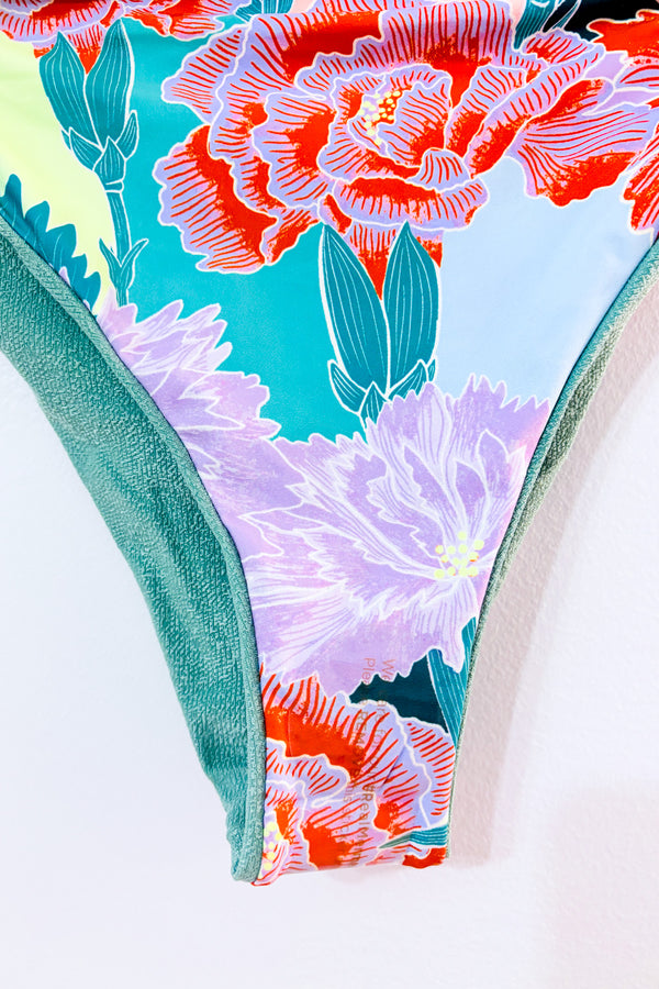 Bas de maillot de bain réversible vert côtelé/bleu fleuri* seconde main - Maaji- La Penderie du Paradis