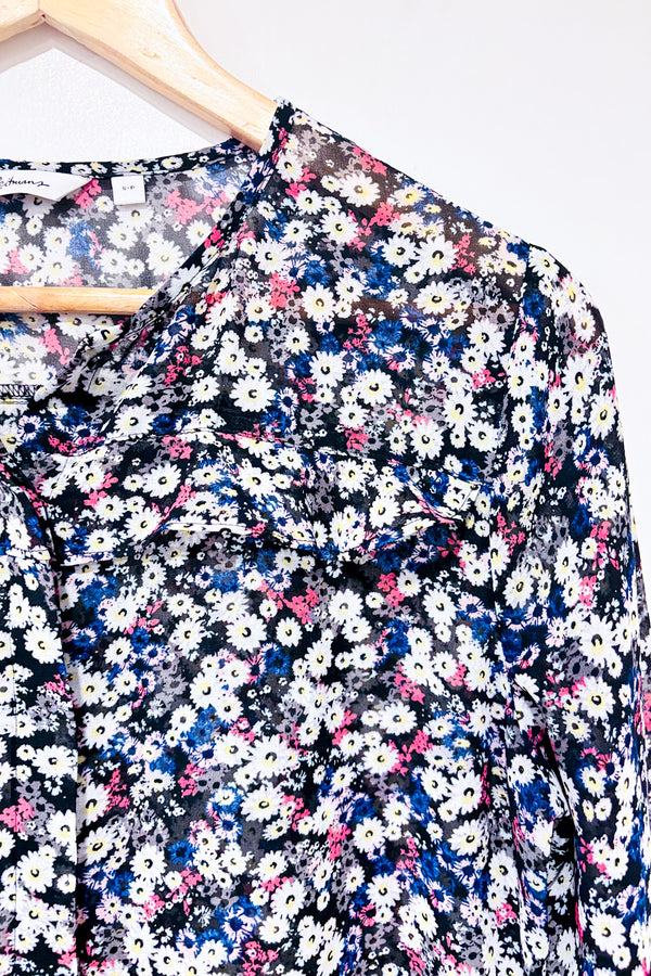 Blouse transparente noire fleurie (s)-Reitmans-La Penderie du Paradis 🕊