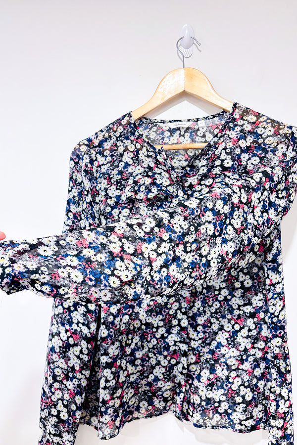 Blouse transparente noire fleurie (s)-Reitmans-La Penderie du Paradis 🕊