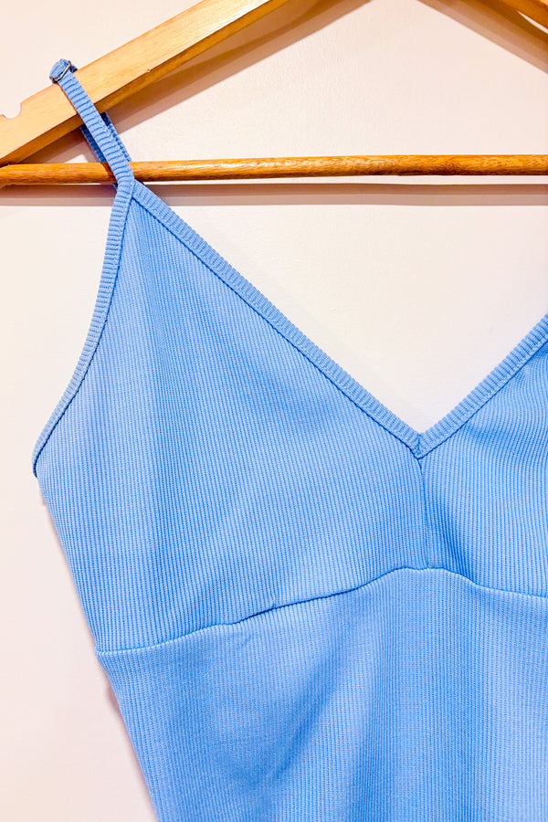 Bodysuit bleu côtelé (m) seconde main - Revamped- La Penderie du Paradis