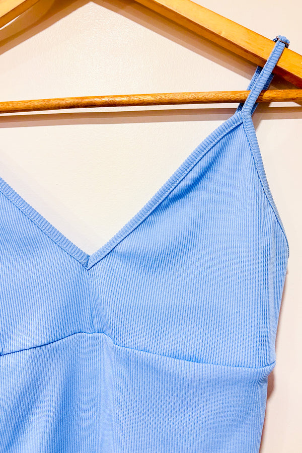 Bodysuit bleu côtelé (m) seconde main - Revamped- La Penderie du Paradis