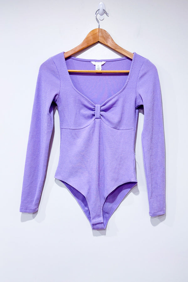 Bodysuit côtelé lilas à manches longues* seconde main - H&M- La Penderie du Paradis