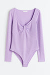 Bodysuit côtelé lilas à manches longues* seconde main - H&M- La Penderie du Paradis