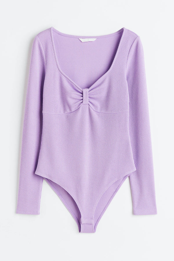 Bodysuit côtelé lilas à manches longues* seconde main - H&M- La Penderie du Paradis