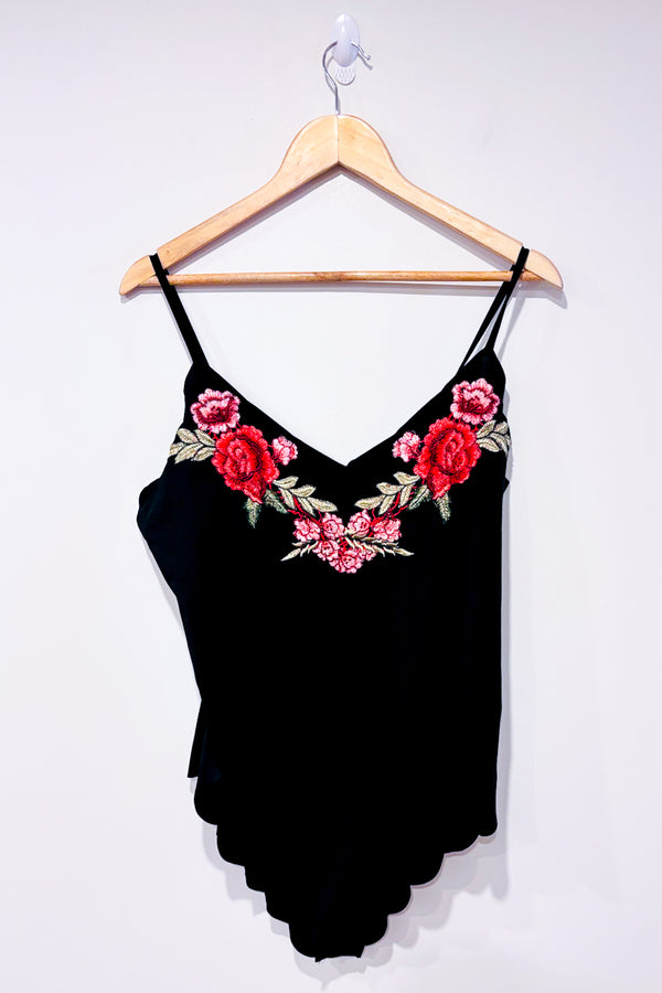 Bodysuit noir dentelé avec fleurs brodées (l)-SHEIN-La Penderie du Paradis 🕊
