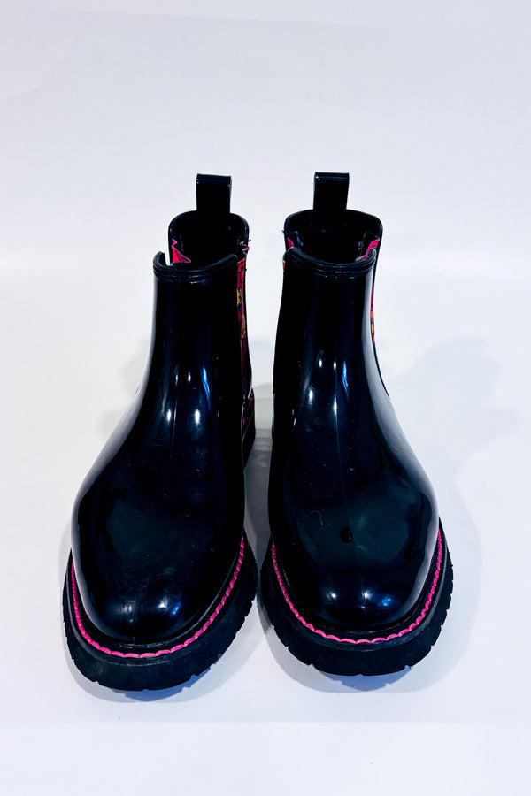 Bottes de pluies noires fleuries* seconde main - Cougar- La Penderie du Paradis