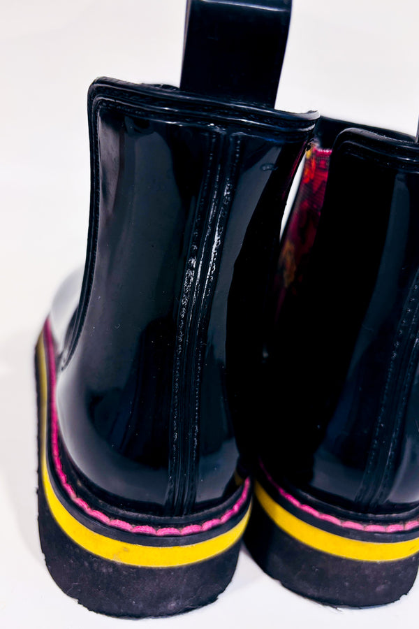 Bottes de pluies noires fleuries* seconde main - Cougar- La Penderie du Paradis