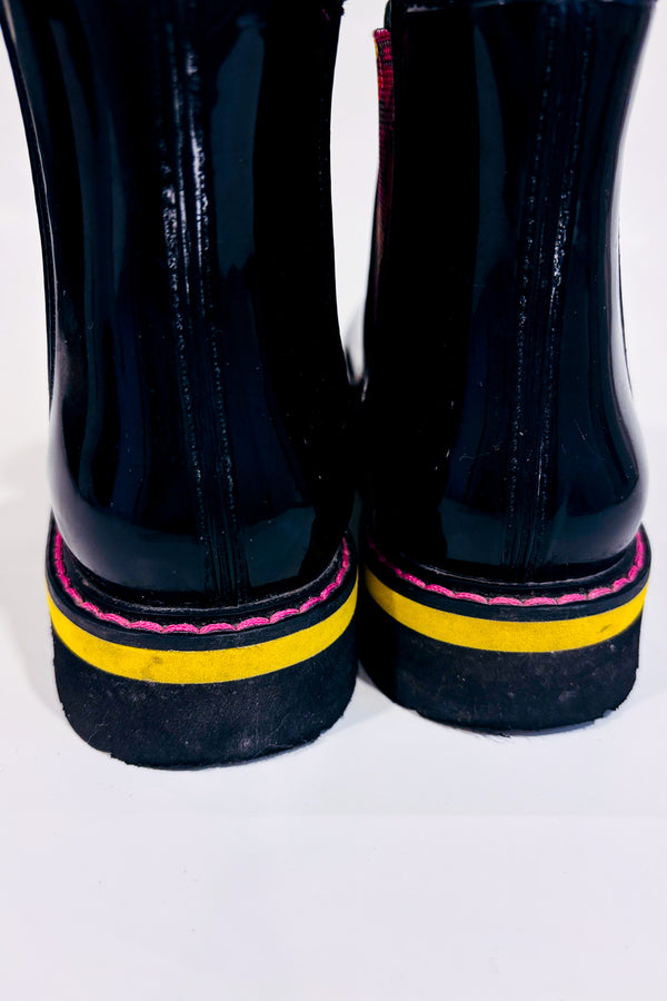 Bottes de pluies noires fleuries* seconde main - Cougar- La Penderie du Paradis