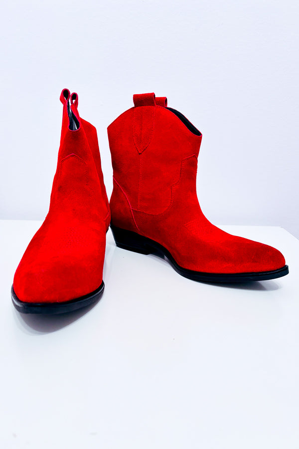Bottes western rouges en cuir* seconde main - Geneva Shoes- La Penderie du Paradis