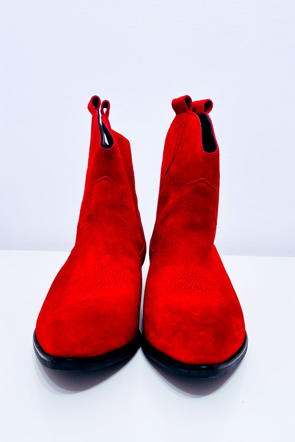 Bottes western rouges en cuir* seconde main - Geneva Shoes- La Penderie du Paradis