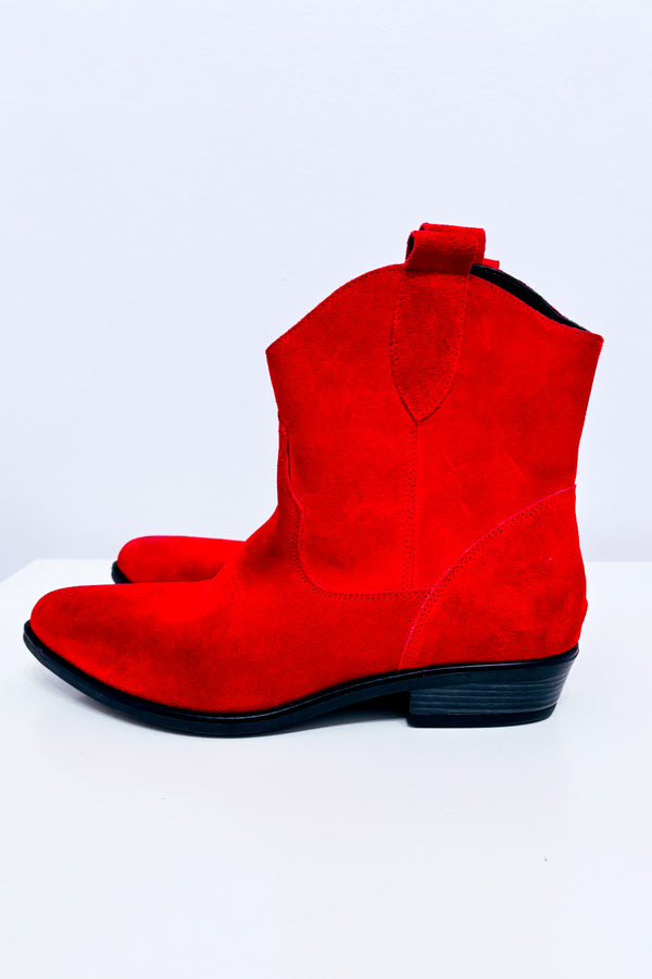 Bottes western rouges en cuir* seconde main - Geneva Shoes- La Penderie du Paradis