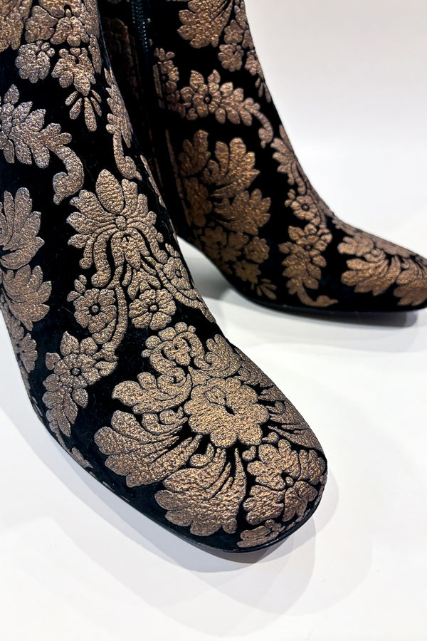Bottes noires avec fleurs dorées en velours (8) seconde main Marc Cain 