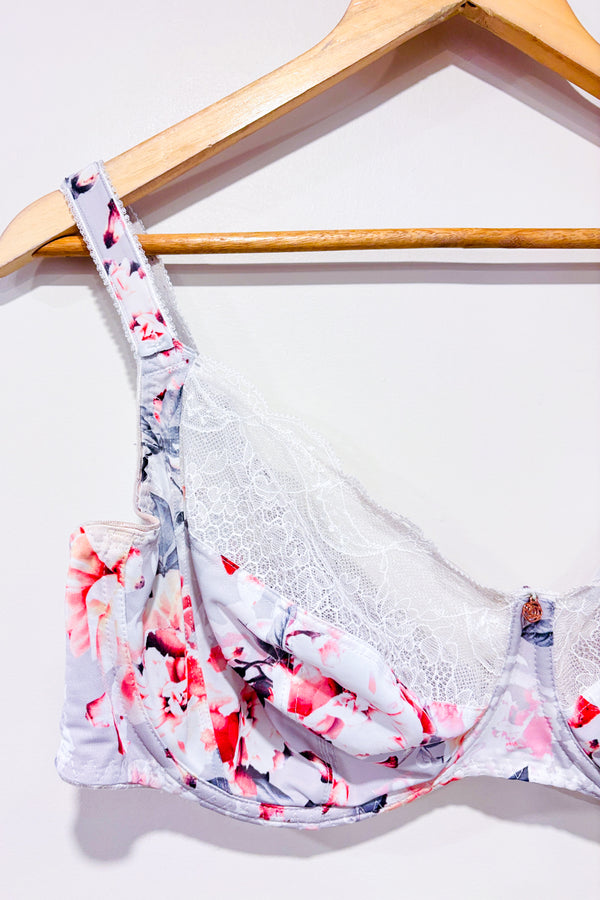 Soutien-gorge gris fleuri avec dentelle (40DDD)-Fantaisie-La Penderie du Paradis 🕊