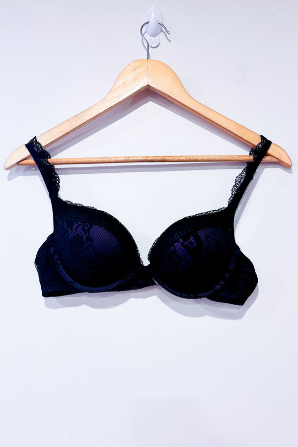 Soutien-gorge mauve et noir en dentelle extra-pigeonnant (34C)-Jacob-La Penderie du Paradis 🕊