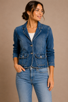 Veston en denim bleu délavé seconde main - Spice- La Penderie du Paradis