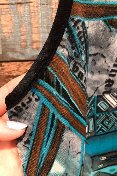 Camisole asymétrique turquoise et noire avec texte (xl) seconde main Gitane   