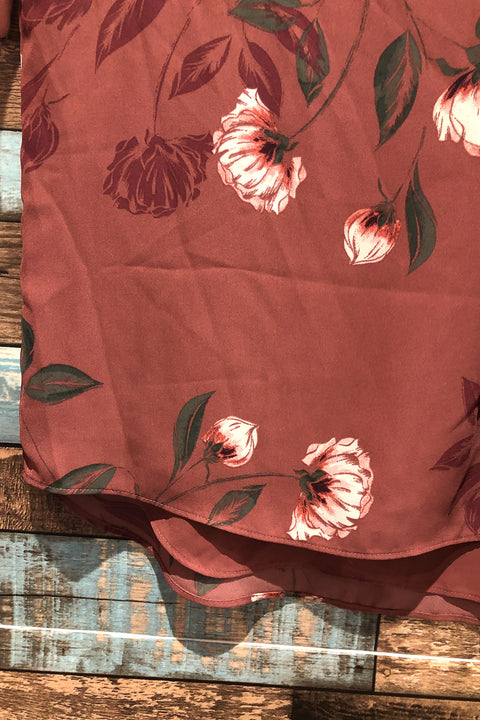 Camisole courte brun-rouge fleurie (xl) seconde main RW&CO   