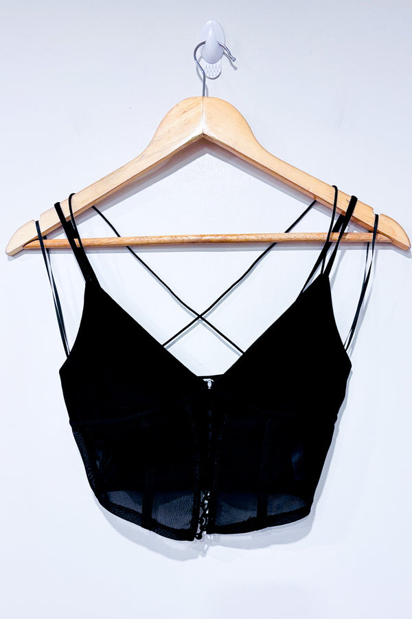 Camisole coupée noire style corset (xs)-Garage-La Penderie du Paradis 🕊